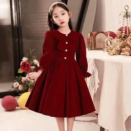 Girl Dresses Girls Party Dress Winter Spring Children Birthday Clothes Thick Warm Plus Velvet Kids Formal For Burgundy Red