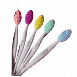 2-1 Double-sided Exfoliating Silice Lip Brush Tool Private Label Smoother Fuller Lip Appearance Facial Nose Brush Soft Clean f22T#
