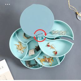 2024 Jewelry Storage Box Multilayer Rotating Plastic Jewelry Stand Earrings Ring Box Cosmetics Beauty Container Organizer with Mirror for