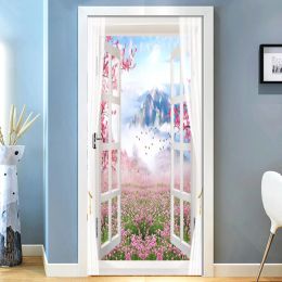 Stickers 3D Wall Door Sticker Scenery Outside Window Wallpaper Living Room Bedroom Home Decor Paste PVC SelfAdhesive Waterproof 3D Mural