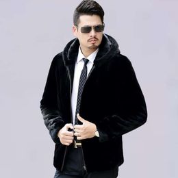 Faux Fur Mens Coat New Winter Thickened Warm Mink Velvet Loose Hooded Korean Version Fashionable Trend