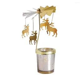 Candle Holders 1Pcs Christmas Rotating Candlestick Deer Holder Tea Light Metal For Xmas