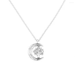 Chains 2024 Moon & Spinning Tree Of Life Pendant Necklace Real Sterling Silver Fashion Choker Jewellery Female For Women