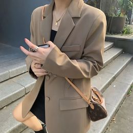 Blazer Women Korean Chic Spring Autumn Jacket Outerwear Solid Black Suit Long Sleeve Coat Office Ladies Tops Clothing 240321