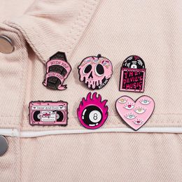 Horror Pink Series Cartoon Radio Coffin Enamel Pins Heart Eyes Punk Brooches Backpack Clothes Lapel Badge Halloween Jewellery Pin