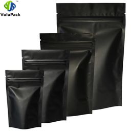 High Quality 100pcs Heat Seal Zip Lock Package Bags Aluminium Foil Mylar Tear Notch Matte Black Stand Up Bag Wholesale 240313