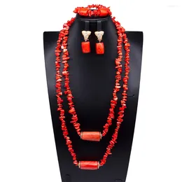 Necklace Earrings Set Natural Coral Jewellery African Costume Nigeria Beads Bridal Jewellery Orange ABG076