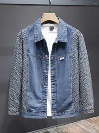 Men's Jackets Men Vintage Jeans Jacket Splicing Geometric Patterns Denim Autumn Fashion Japanese Loose Casual Outerwear