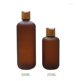 Storage Bottles 250ml500ml Bamboo Bath Foam Bottle Plastic PET Refillable With Dicp Lid Press Pump Cap Empty Shampoo