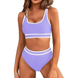Women's Swimwear Tank Top Bikini Set Stylish With High Waist Briefs U-neck Colour Block Design Sporty Two For Summer