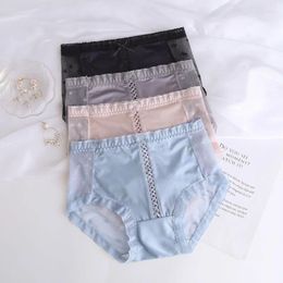 Women's Panties Soft And Light Ice Silk Lace Sexy Mid-to-high-waisted Cotton Girl's Transparent Briefs