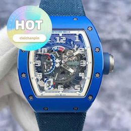 RM Racing Wrist Watch Rm030 French Limited Edition 100 Pieces of Blue Ceramic Material Transparent Automatic Mechanical