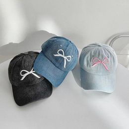 Ball Caps Bow Embroidery Baseball Simple Adjustable Casual Visor Cap Washed Denim Spring Summer Outdoor Sun Hat Women Girls