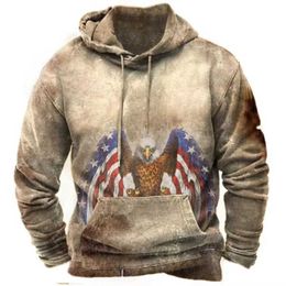 New Hooded Sweatshirt with American Flag 3d Printed Casual Pullover Hoodie Worn Out