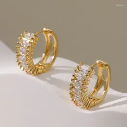 Hoop Earrings Minimal Gold Colour Small With Full Zircon Elegant Temperament Ear Buckle Party Day Wear Jewellery Gifts For Women