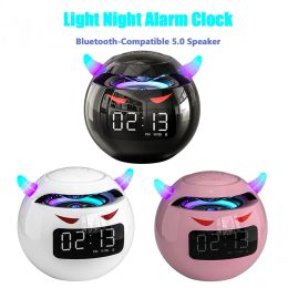 Speakers Cute Night Light Compact Speaker BluetoothCompatible 5.0 HIFI Sound Digital Display with Double Alarm Clock for Household