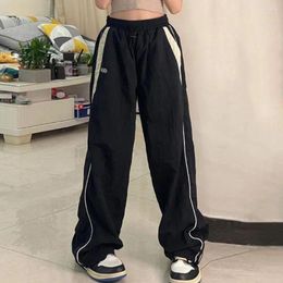 Women's Pants Soft Trousers Stylish Summer Casual With Elastic High Waist Wide Leg Design Contrast Color Pockets For Streetwear