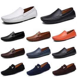 Designer Leather Doudou Mens Casual Driving Shoes Breathable Soft Sole Light Tan Black Navy White Blue Silver Yellow Grey Men's Flats Footwear All-match Lazy Shoe A072