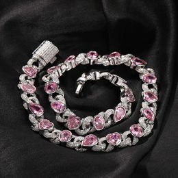 Hip Hop Fashion Pink Love Heart Infinite Cuban Chain Diamond Necklace Shiny Cubic Zirconia Womens Hip Hop Jewellery Accessories Sweet Cool Instagram Collar