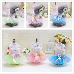 Dog Apparel Pet Beautiful Wedding Dress Lace Flower Bowknot Decorated Cotton Spring Dresses For Small Dogs DC793