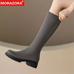 Boots MORAZORA 2023 Size 3343 New Ladies Thick Med Heels Shoes Zipper Knee High Winter Boots Pu Platform Women Boots