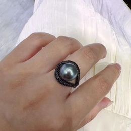 Cluster Rings MeiBaPJ 9-10mm Natural Peacock Blue Round Pearl Fashion Ring Real 925 Silver Empty Holder Fine Wedding Jewelry For Women