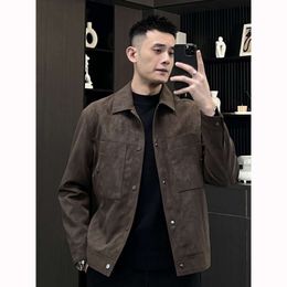 24 Spring and Autumn Seasons Thick Leather Jackets Mens Lapel Fit Youth Soft Glutinous Fashion Warm Light Mature Coat