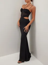 Casual Dresses Women Maxi Dress Black Elegant Sexy Sleeveless Summer Fall Halter Neck Backless Slim Fit Long For Cocktail Party Daily