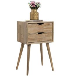 Mygift Mediaeval Light Brown Solid Wood Bedside Table with 2 Pull-out Drawers