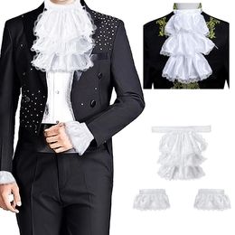 Adults Mens Victorian Lace Jabot and Cuffs for Kids Detachable Collar Stage Party Colonial Pirate Steampunk Costume Accessory 240314