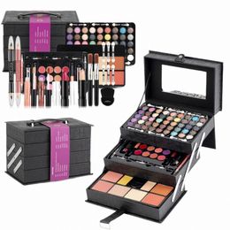 black Cross Pattern Portable Profial 45 Colour Eye Shadow Lip Gloss Powder Blusher Foundati Make-Up Makeup Brush Set t7ph#