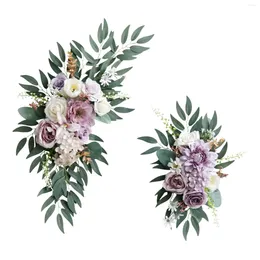 Decorative Flowers 2Pcs Wedding Arch Flower Artificial Floral Swag Welcome Sign Wreath Swags For Backdrop Decor