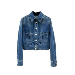 2024 Blue Demin Jacket Buttons Cardigans Lapel Neck Women's Coats Designer Long Sleeves Women's Jackets 3242