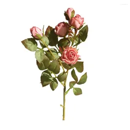 Decorative Flowers Artificial Rose Realistic Flower Branch With Burnt Edge Green Leaves Reusable Home Wedding Party For Decoration