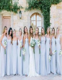 Ice Blue Bridesmaid Dresses Chiffon Country Long A Line Wedding Party Dress Vneck Long Evening Gowns Maid Of Honour Custom Made6106035