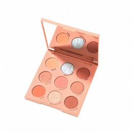 red Orange Glitter Matte Eyeshadow Brighten Face 9 Colour Eyeshadow Palette Eye Shadow Palette With Mirror j0zC#