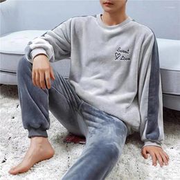 Men's Sleepwear Men Thicken Warm Flannel Pyjama Sets Autumn Winter Casual Homewear 2pcs Male Coral Velvet Soft Set
