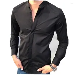 Men's Casual Shirts Men Long Sleeves T-shirt Fashionable Slim Fit Stand Collar Tops Simple Solid Colour Cardigan Shirt