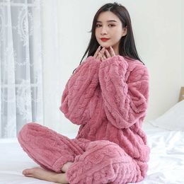 Winter Coral Fleece Pajamas Women Lounge Sleepwear for Ladies Bedroom Home Clothes