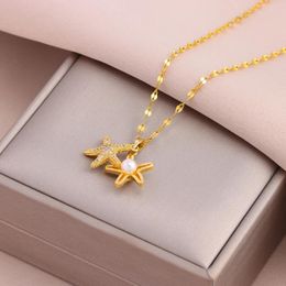 Pendant Necklaces In Trendy 18K Gold Plated Open Sea Star For Women Female Stainless Steel Clavicle Chain Jewellery Wholesale