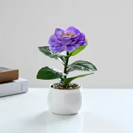 Decorative Flowers Artificial Camellia Potted Plastic Plant Office Desktop Ornaments For Outdoor Indoor Home Garden Balcony Decor