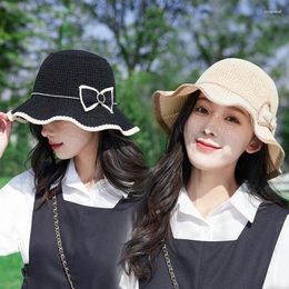 Berets Girls Foldable Wholesale Panama Elegant Casual Outdoor Ribbon Breathable Summer Sunshade Straw Bucket Hat Cap For Women