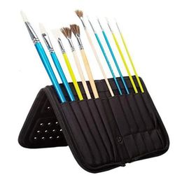 Artist Paint Brush Holder Zippered Case for Oil Acrylic Watercolour Breathable Painting Kit 240311