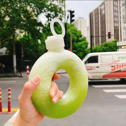 Water Bottles 500ml Creative Donut Sport Bottle Fashion Portable Travel Kettle With Strap High Temperature Resistant Annular Tea Cup 1pc