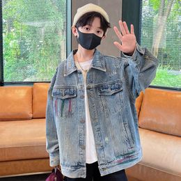 Jackets Boys Denim Jacket Spring Korean Outerwear Oversized Jeans Kids Vintage Coat Loose Streetwear Clothes 6 8 10 12 14 Y