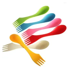 Plates 6Pcs/Set 3 In 1 Spoon Fork Knife Cutlery Set Mixed Sweet Candy Colour Portable Ca