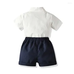 Clothing Sets Kids Boys Gentleman 2Pcs Formal Suits Patchwork Bowtie Short Sleeve Blazer Waistcoat Shirts Shorts
