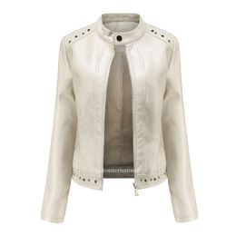 Ladies 100% Leather Jackets Slim Fit Stand Collar Front Zip Long Sleeves Fashion Motorcycle for Women