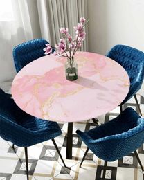 Table Cloth Marble Texture Ink Chinese Style Pink Round Elastic Edged Cover Protector Waterproof Rectangle Fitted Tablecloth