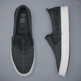 Casual Shoes 2024 Men's Canvas Loafers Korean Fashion Summer Thick Bottom Vulcanize Breathable Mesh Cloth Simple Flats